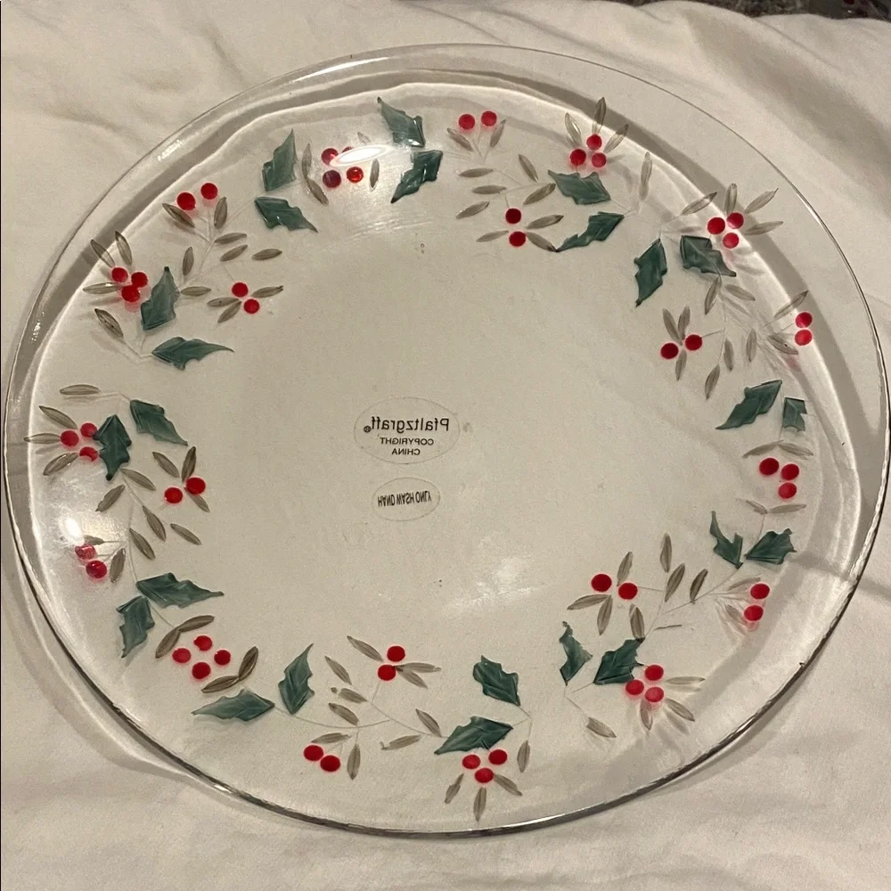 Pfaltzgraff Winter Berry Decorative Glass Plate-Red, Green Design. 8 Available.